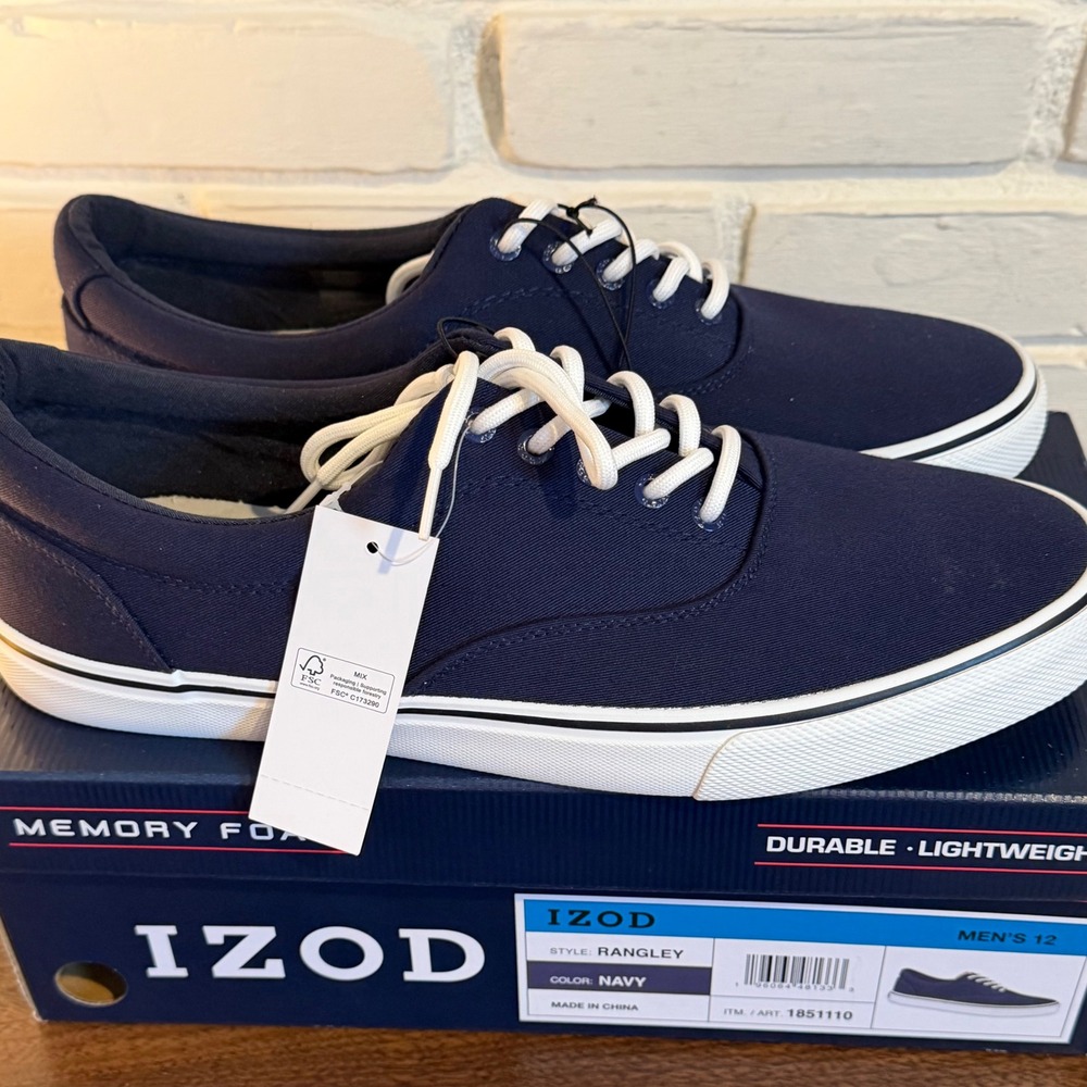 IZOD Rangley Mens Navy Blue Canvas Memory Foam Sneakers Size 12 Preppy Nautical
